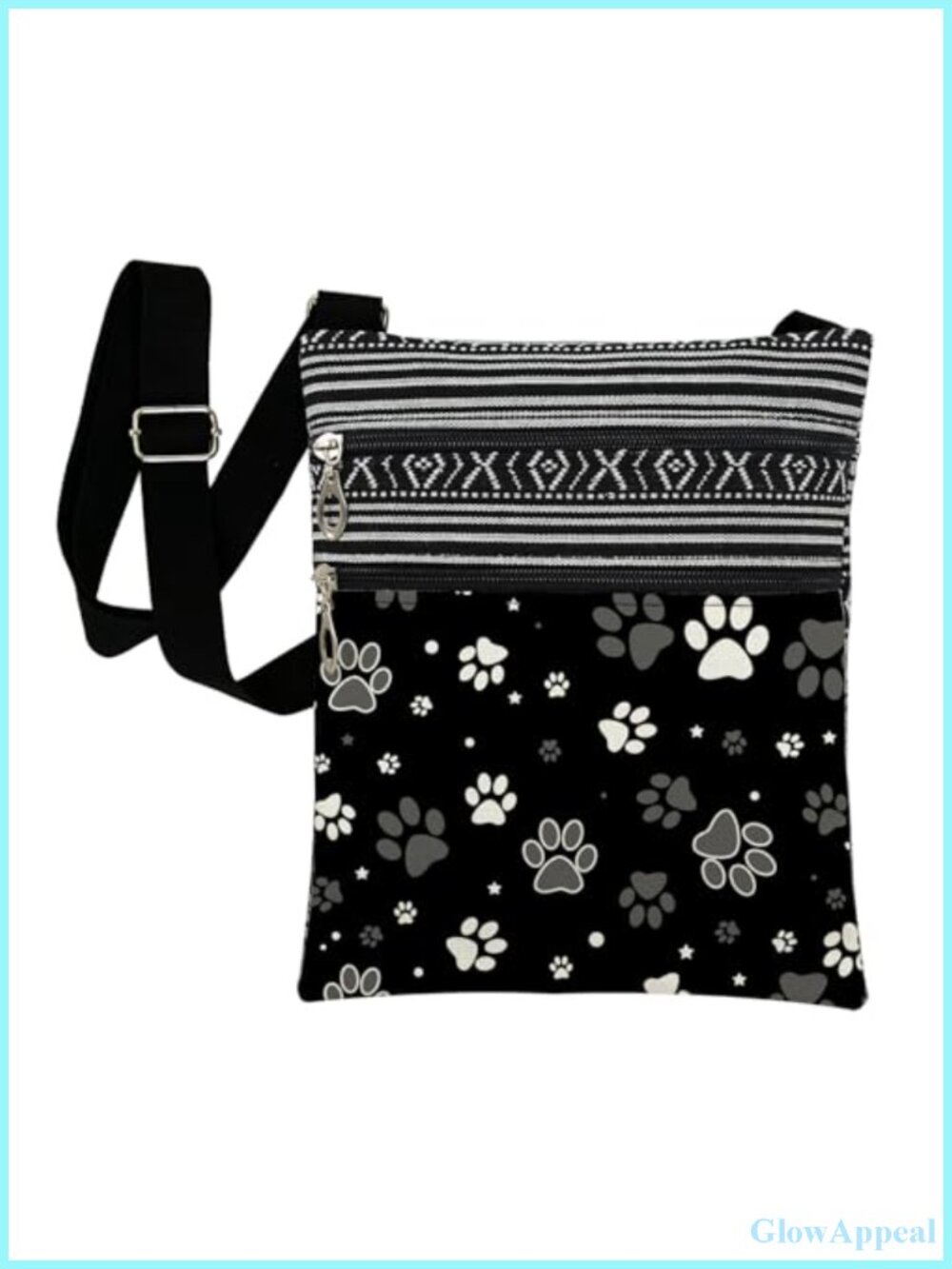 Paw Print Crossbody Bag Adjustable Strap Zipper Animal Sling Bag